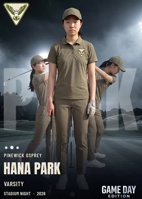 Custom golf trading card front — Stadium Night finish — example artwork, fictional athlete